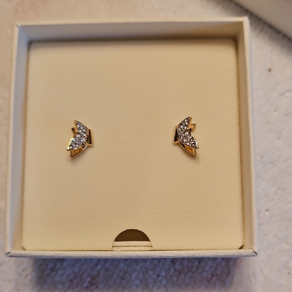 Gold Butterfly Crystal Stud Earrings - Women Jewelry